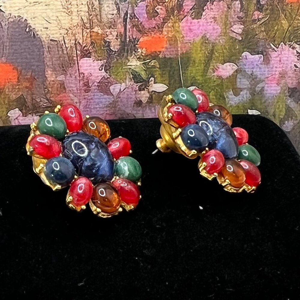 Liz Claiborne Mughal Acrylic Cabochone Earrings - Picture 3 of 4